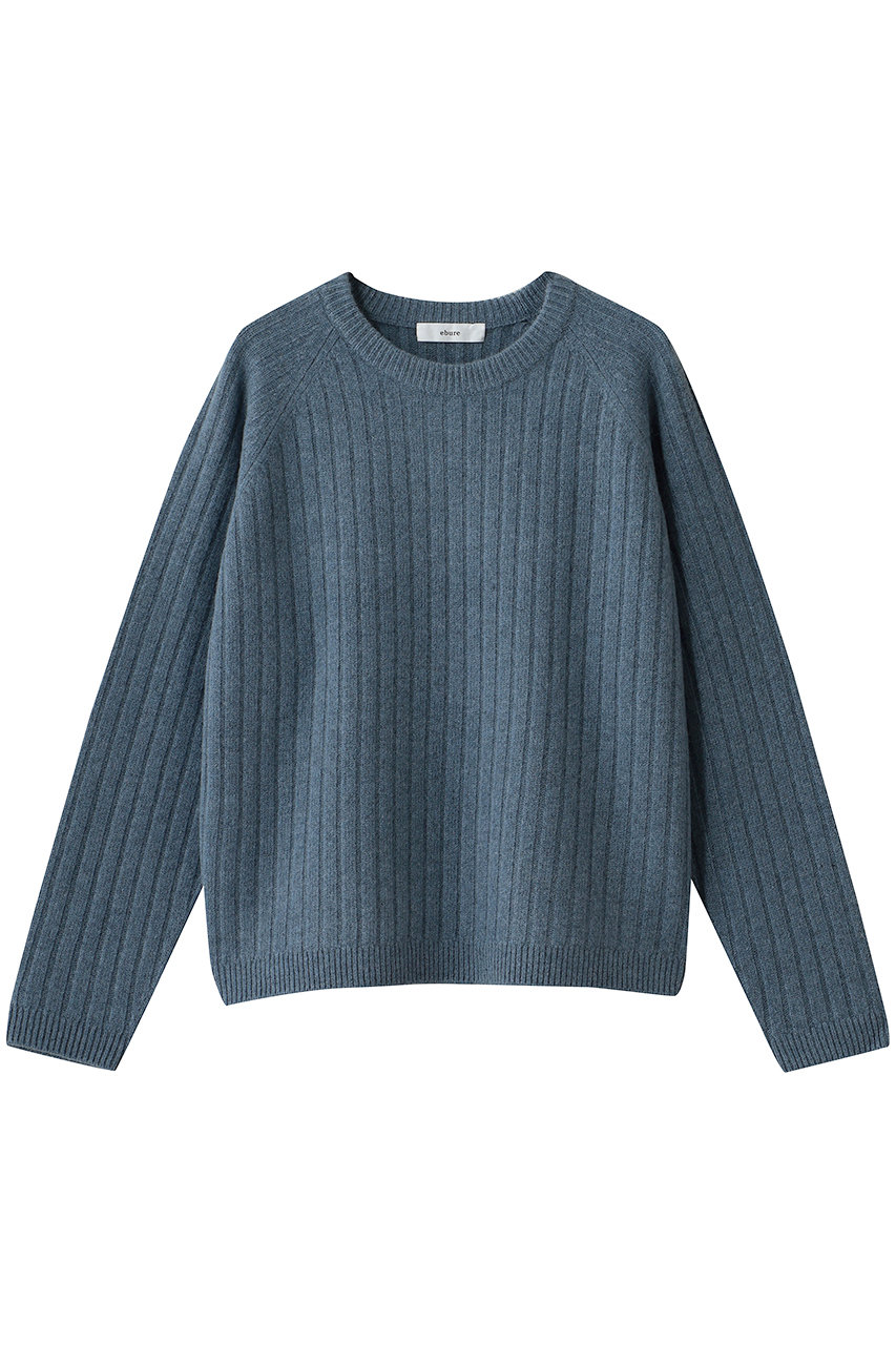 ebure ウールカシミヤミドルゲージ クルーネックニットプルオーバー (ブルー, 38) エブール ELLE SHOP