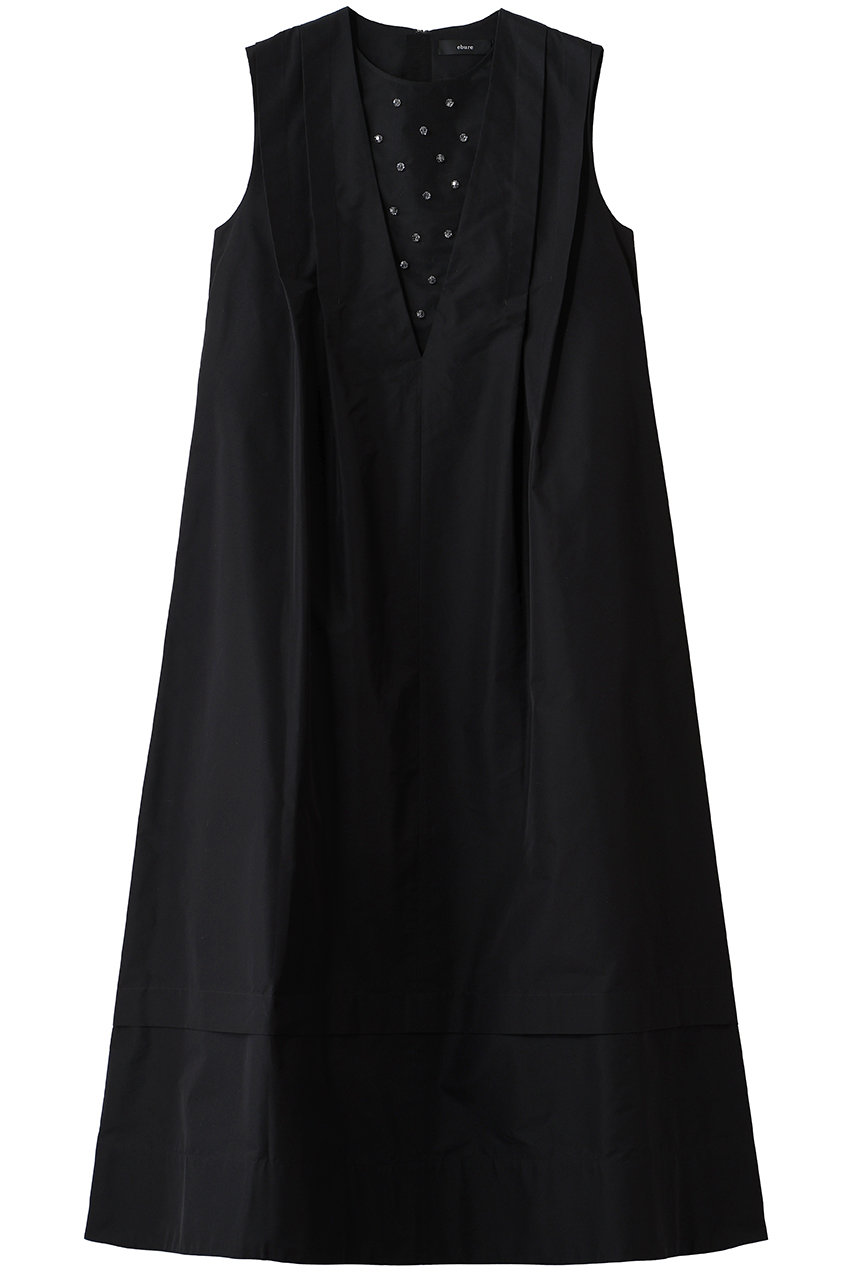 ebure コットンシルクタフタ スリーブレスワンピース (ブラック, 38) エブール ELLE SHOP