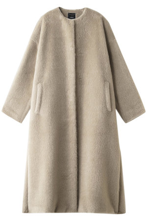 エブール/ebureのスーリーアルパカシャギー ノーカラーロングコート