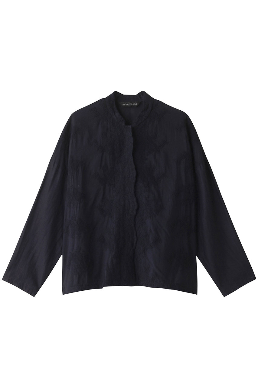 ミズイロインド/mizuiro indのlace stand collar wide shirt シャツ(navy/1-239005)