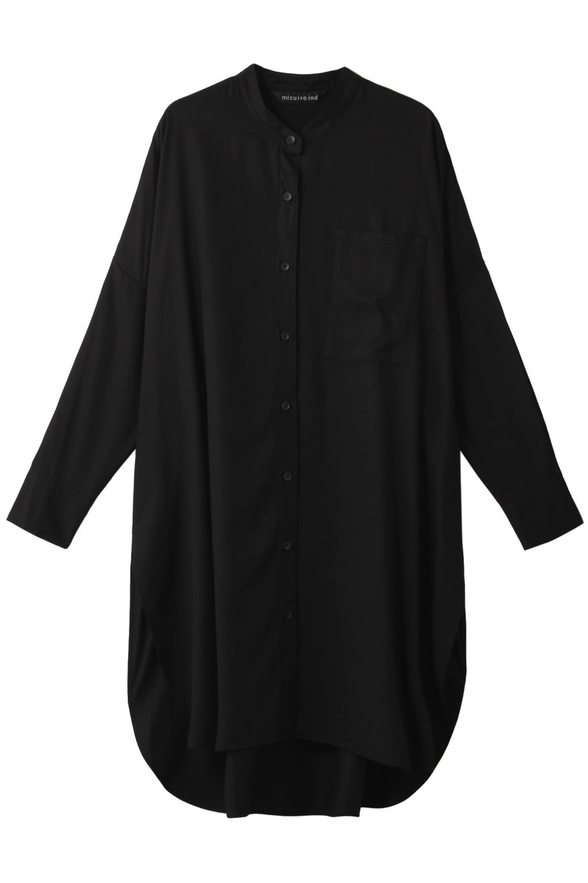 ミズイロインド/mizuiro indのR/Tバンドカラーロングシャツ(ブラック/1-239056)