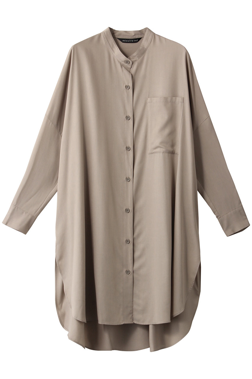 mizuiro ind R/Tバンドカラーロングシャツ (サンドベージュ2A, F) ミズイロインド ELLE SHOP mizuiro ind R/Tバンドカラーロングシャツ (サンドベージュ2A, F) ミズイロインド ELLE SHOP