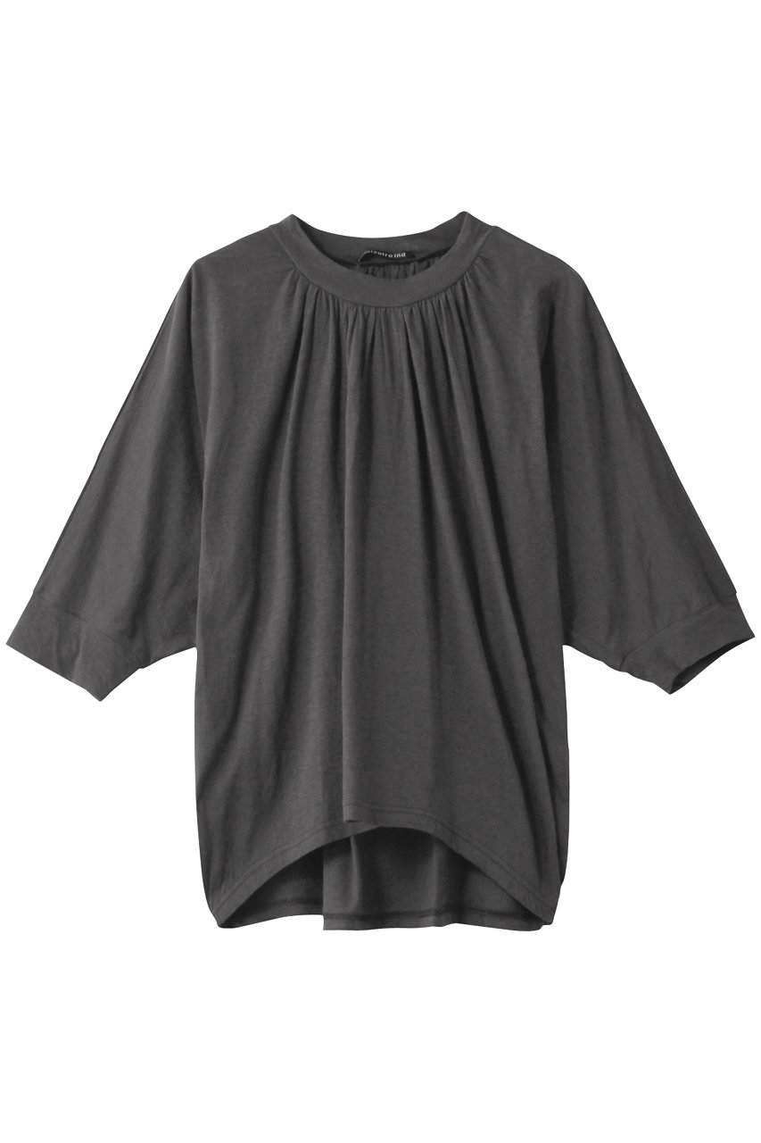 SALE 【40%OFF】 mizuiro ind ミズイロインド ネックギャザードルマンプルオーバー チャコールグレー