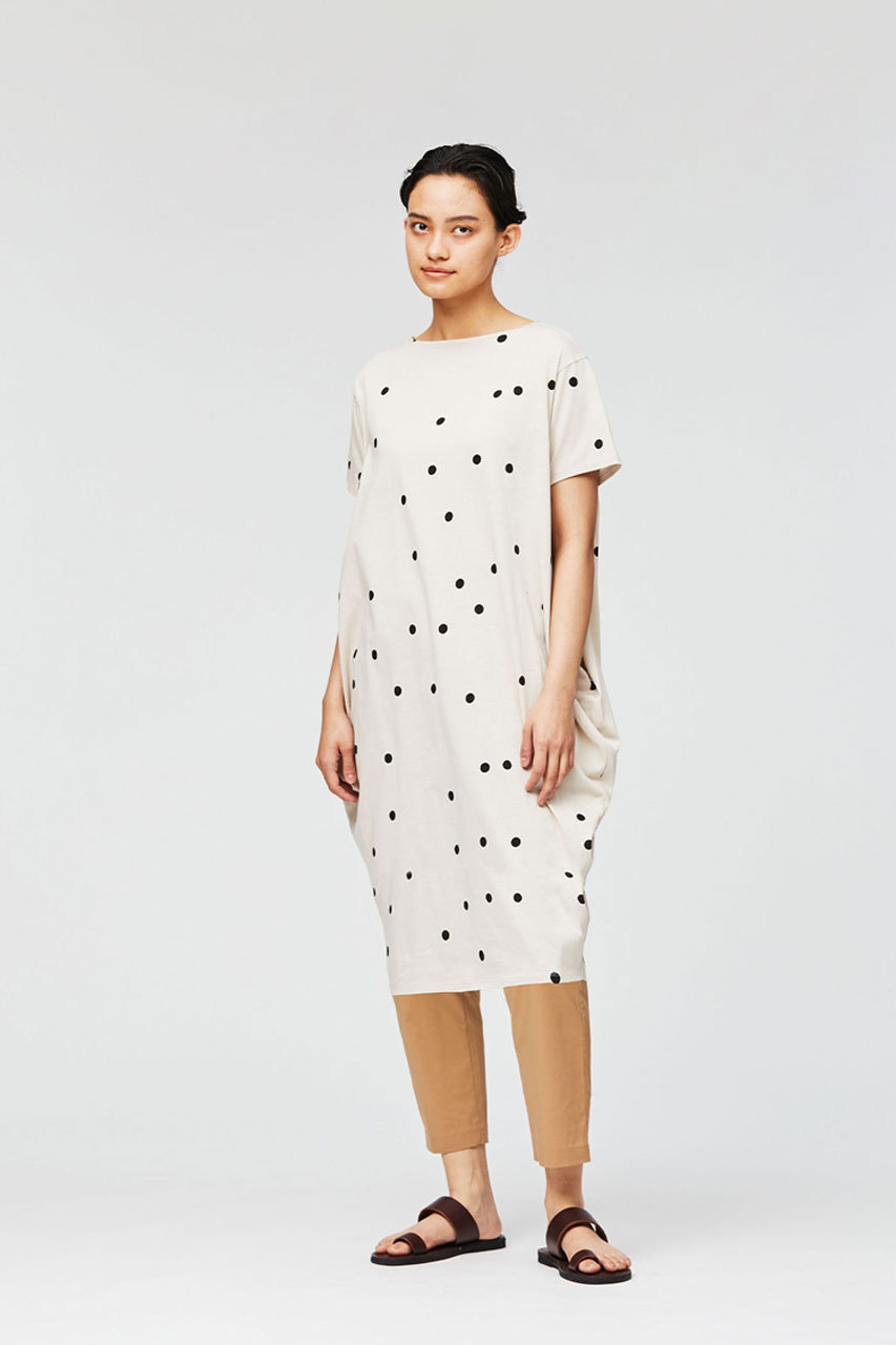 Mizuiro Ind ミズイロインド ドットプリントコクーンワンピース ベージュ の通販 Elleshop エル ショップ