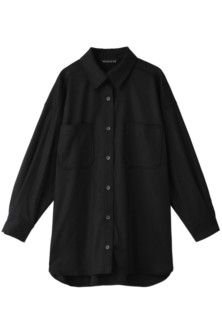 mizuiro ind ワークデザインワイドシャツ (ブラック F) ミズイロインド ELLE SHOPの画像