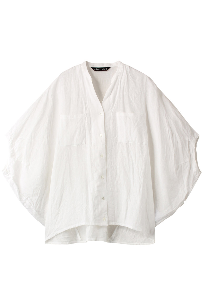 mizuiro ind linen stand collar cocoon shirt シャツ (オフホワイト, F) ミズイロインド ELLE SHOP mizuiro ind linen stand collar cocoon shirt シャツ (オフホワイト, F) ミズイロインド ELLE SHOP