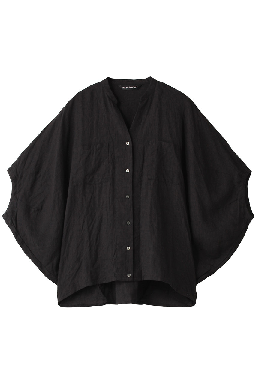 mizuiro ind linen stand collar cocoon shirt シャツ (ブラック, F) ミズイロインド ELLE SHOP mizuiro ind linen stand collar cocoon shirt シャツ (ブラック, F) ミズイロインド ELLE SHOP