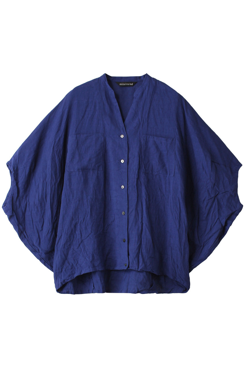 mizuiro ind linen stand collar cocoon shirt シャツ (blueA, F) ミズイロインド ELLE SHOP mizuiro ind linen stand collar cocoon shirt シャツ (blueA, F) ミズイロインド ELLE SHOP