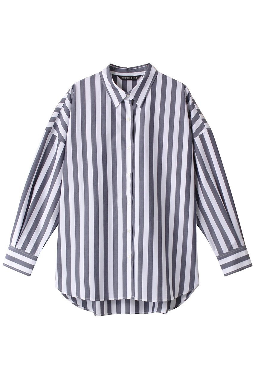 ミズイロインド/mizuiro indのstripe wide shirt シャツ(ネイビー/4-230004)
