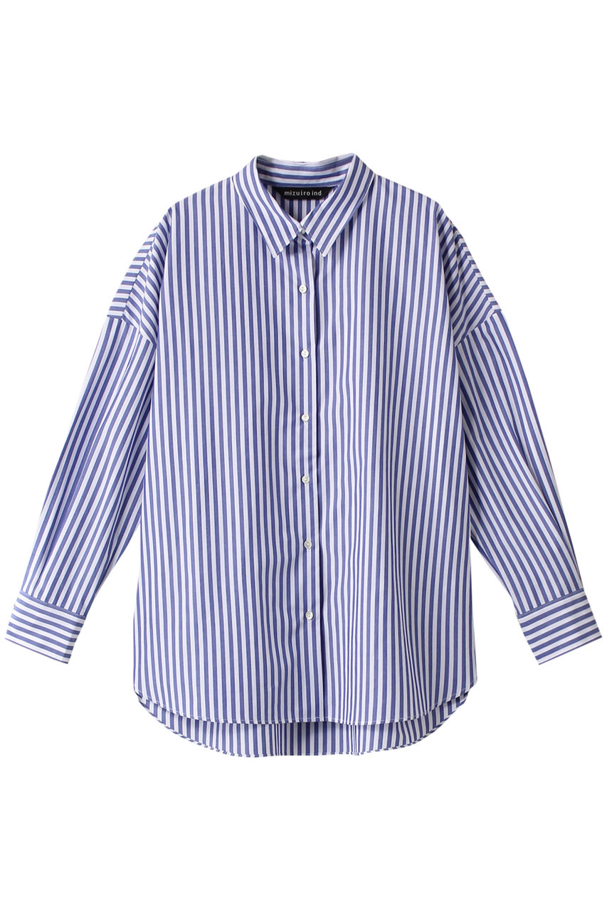 ミズイロインド/mizuiro indのstripe wide shirt シャツ(ブルー/4-230004)