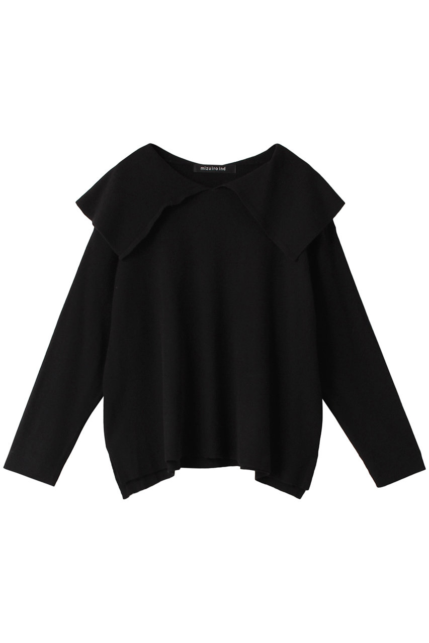 ミズイロインド/mizuiro indのwide shirt collar knit P/O プルオーバー(ブラック/4-220014)