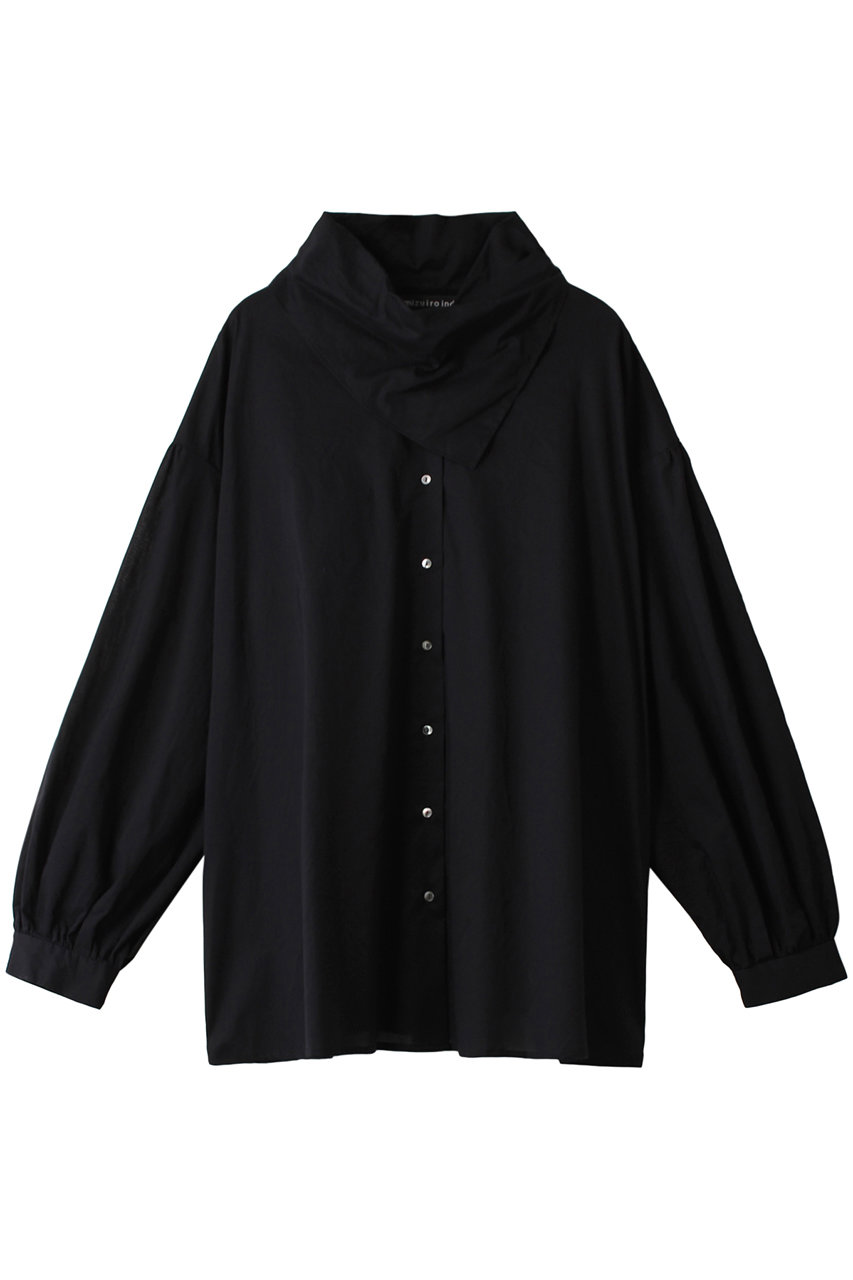 ミズイロインド/mizuiro indのスカーフカラー ワイドシャツ(ブラック/1-230001)
