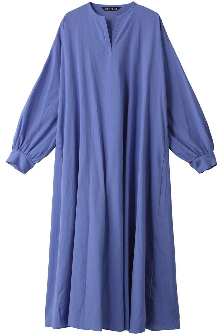mizuiro ind ヘンリーネックフレアロングワイドワンピース (ブルー, F) ミズイロインド ELLE SHOP mizuiro ind ヘンリーネックフレアロングワイドワンピース (ブルー, F) ミズイロインド ELLE SHOP