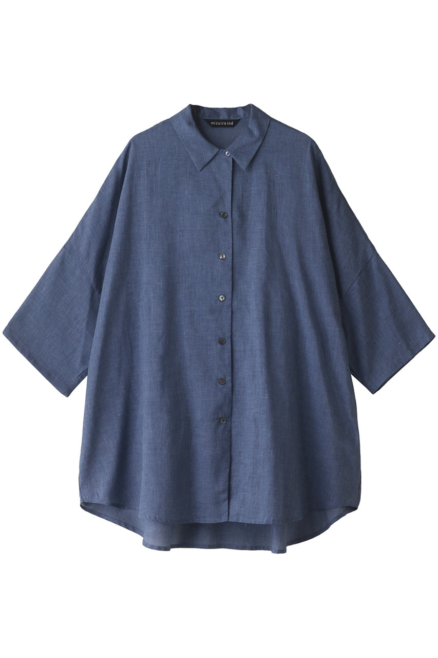 mizuiro ind half slv wide shirt tunic チュニック (ブルー, F) ミズイロインド ELLE SHOP