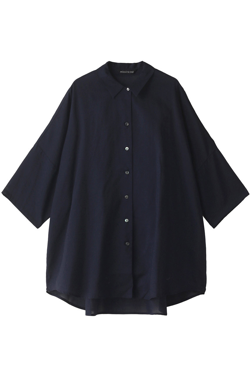 mizuiro ind half slv wide shirt tunic チュニック (ネイビー, F) ミズイロインド ELLE SHOP