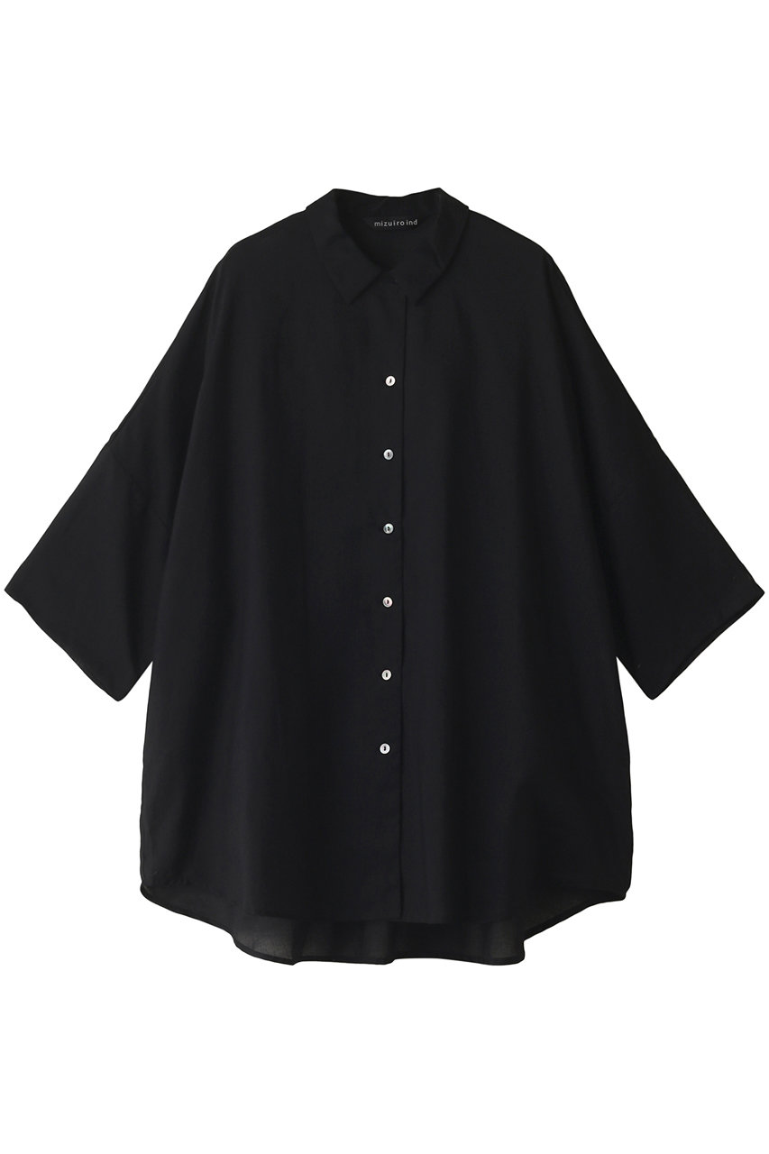 mizuiro ind half slv wide shirt tunic チュニック (ブラック, F) ミズイロインド ELLE SHOP