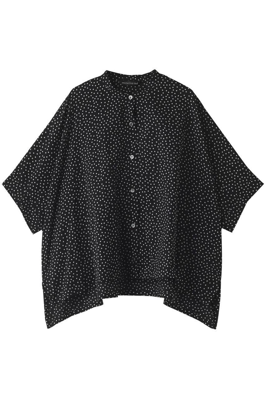 ＜ELLE SHOP＞ mizuiro ind dots stand colalr wide shirt シャツ (blackB F) ミズイロインド ELLE SHOP