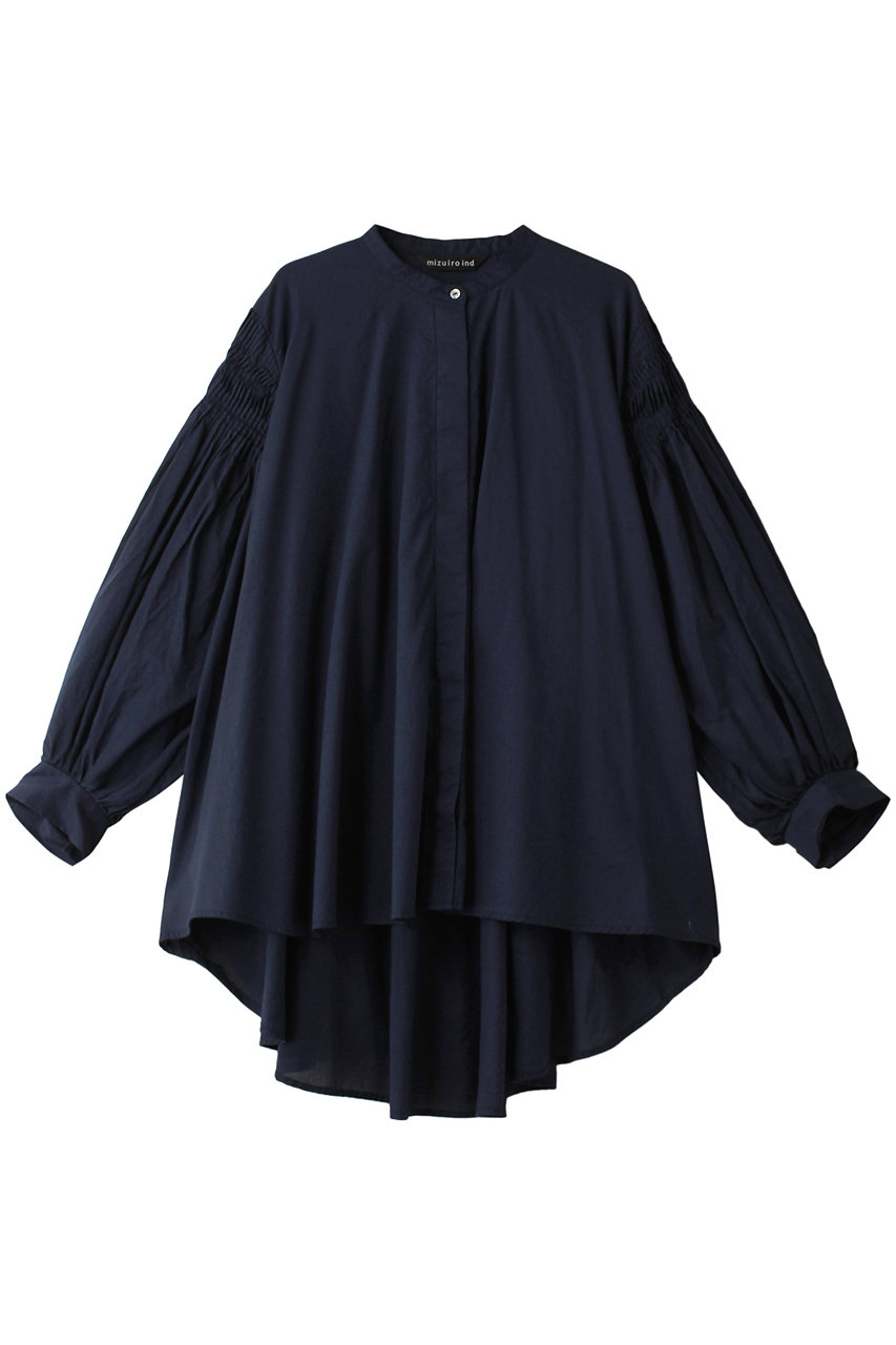 ミズイロインド/mizuiro indのpin tucked puff slv shirt シャツ(navy/3-230043)