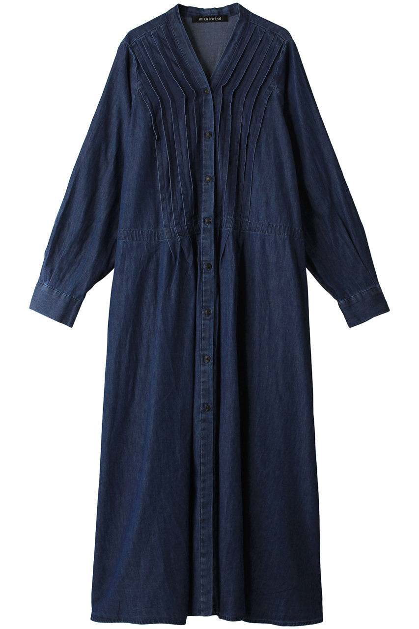 mizuiro ind(ミズイロインド)｜denim pin tucked OP ワンピース/navy の通販｜ELLESHOP・(エル・ショップ)