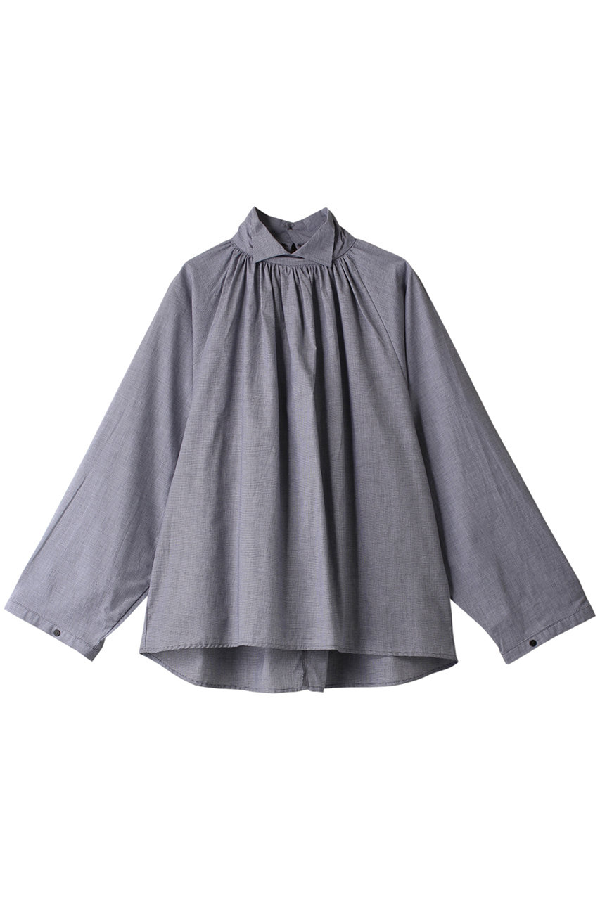 mizuiro ind check stand collar gather shirt シャツ (千鳥(96A), F) ミズイロインド ELLE SHOP