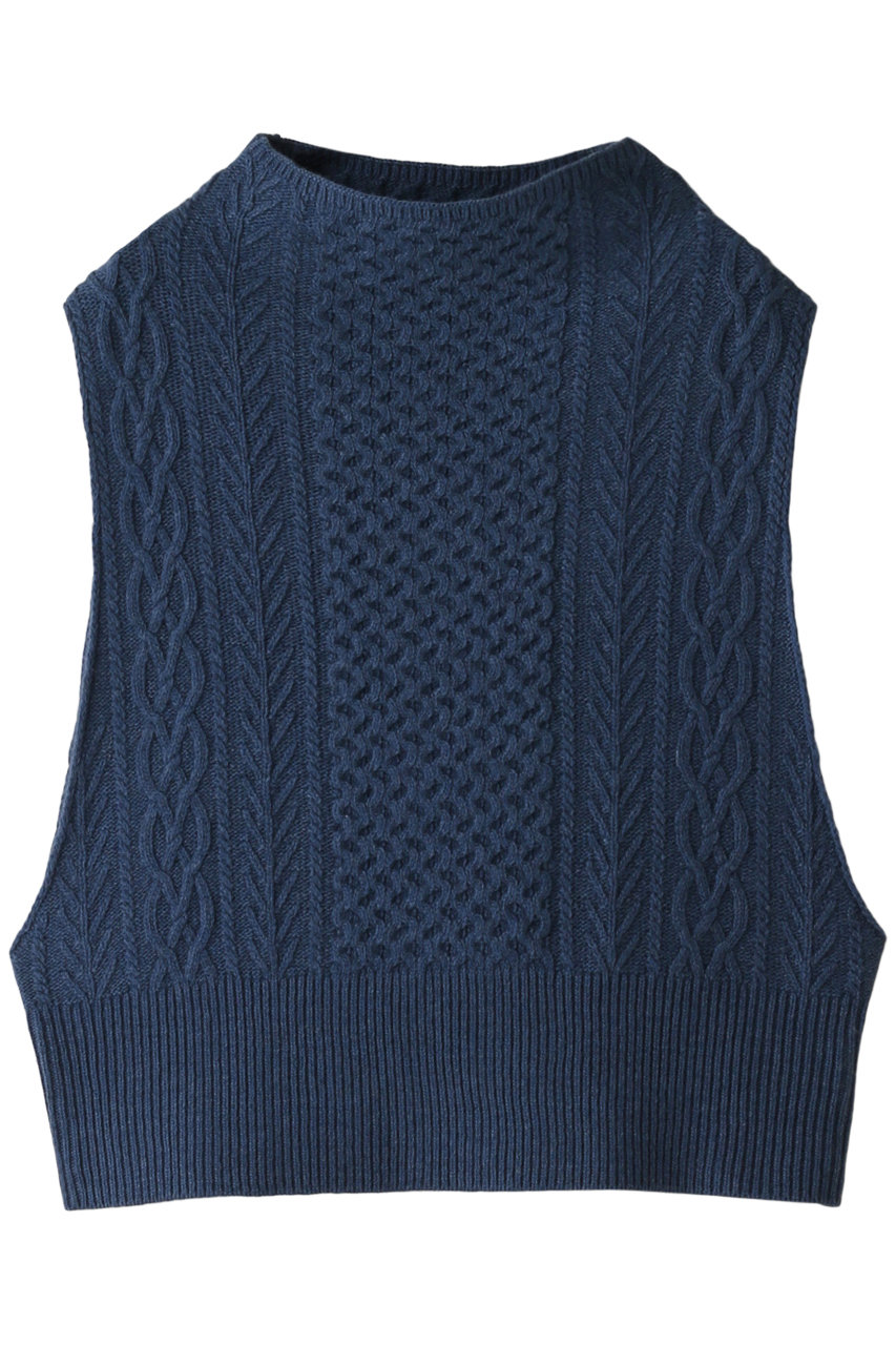 mizuiro ind bottle neck cable vest ベスト (blue, F) ミズイロインド ELLE SHOP