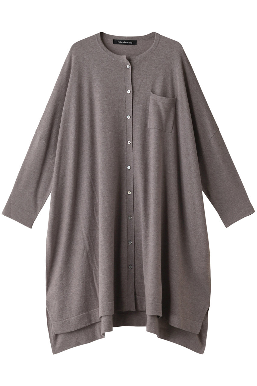 ＜ELLE SHOP＞ mizuiro ind knitted stand collar shirt OP ワンピース (s.beige F) ミズイロインド ELLE SHOP画像