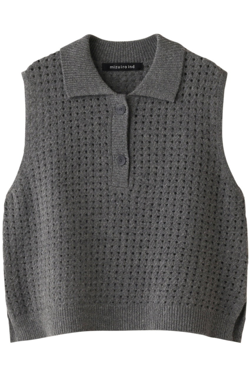 mizuiro ind short vest with collar ベスト (gray, F) ミズイロインド ELLE SHOP
