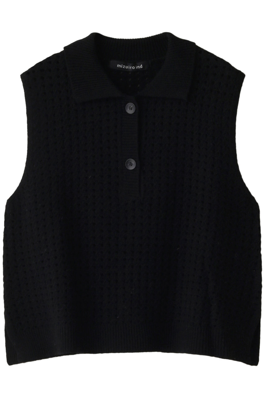 mizuiro ind short vest with collar ベスト (black, F) ミズイロインド ELLE SHOP