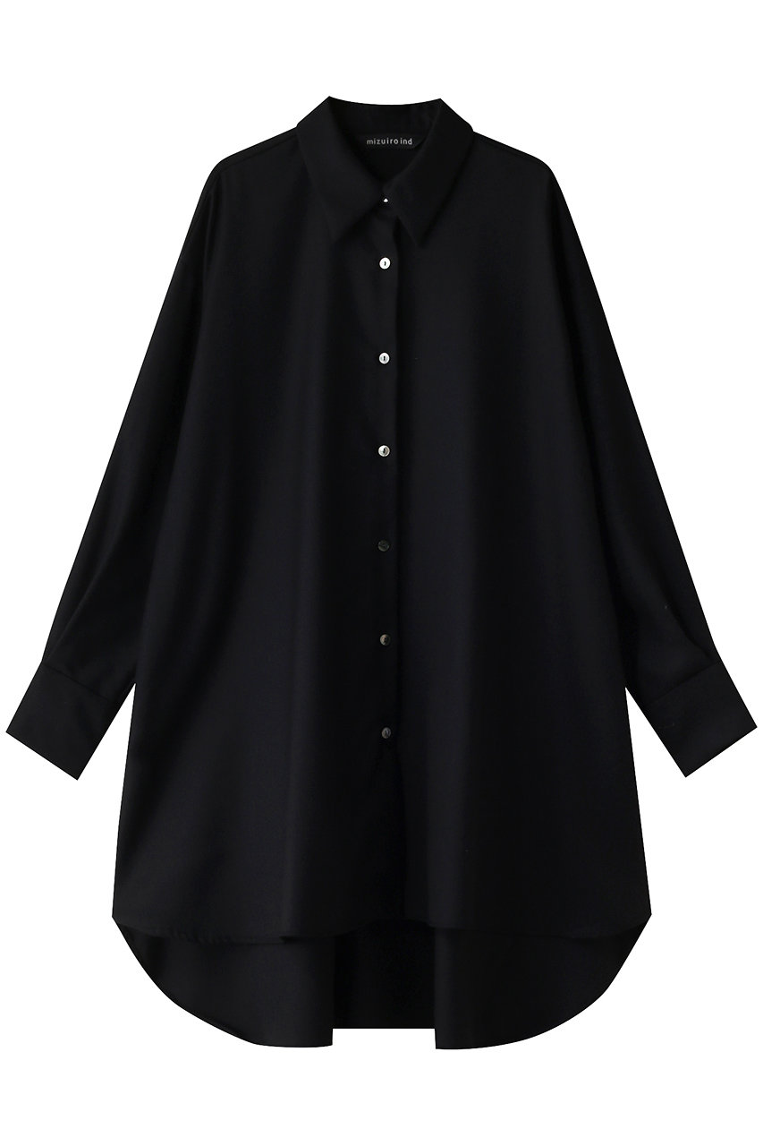 mizuiro ind wool blend A line tunic shirt シャツ (black, F) ミズイロインド ELLE SHOP