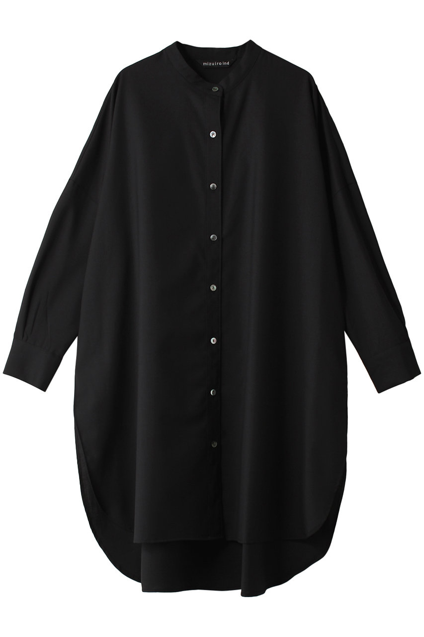 ミズイロインド/mizuiro indのT/W stand collar shirt tunic チュニック(black/4-230018)