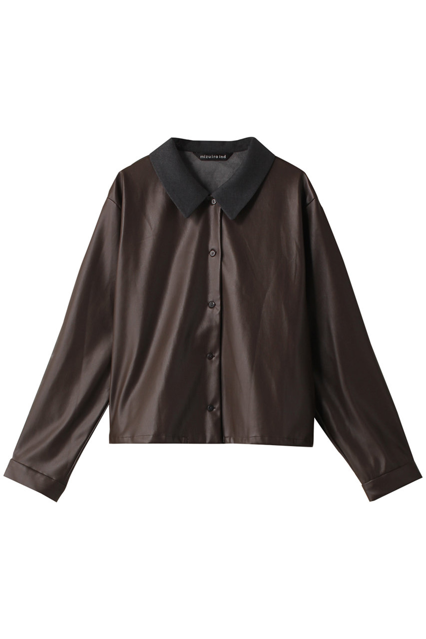mizuiro ind imitation leather short shirt シャツ (brown, F) ミズイロインド ELLE SHOP