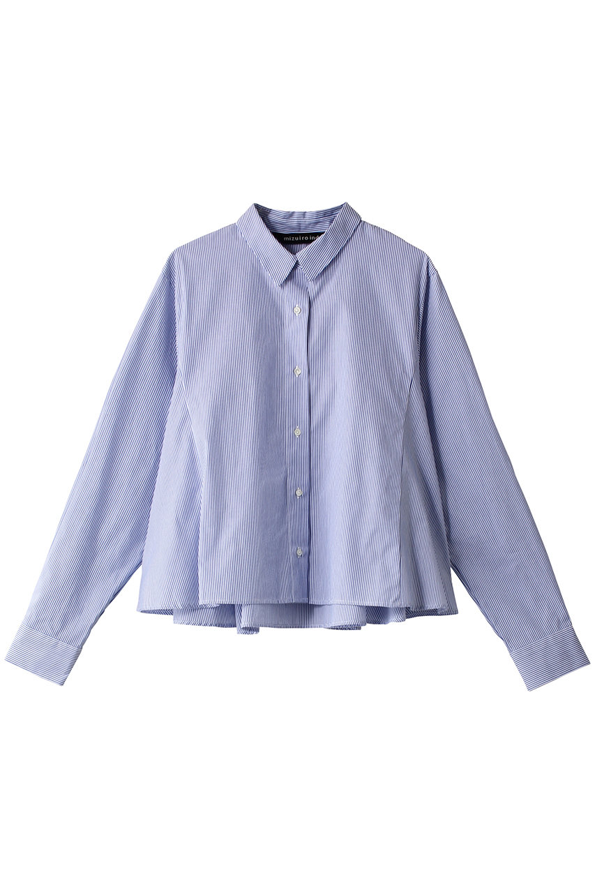 mizuiro ind stripe flair short shirt シャツ (blue, F) ミズイロインド ELLE SHOP