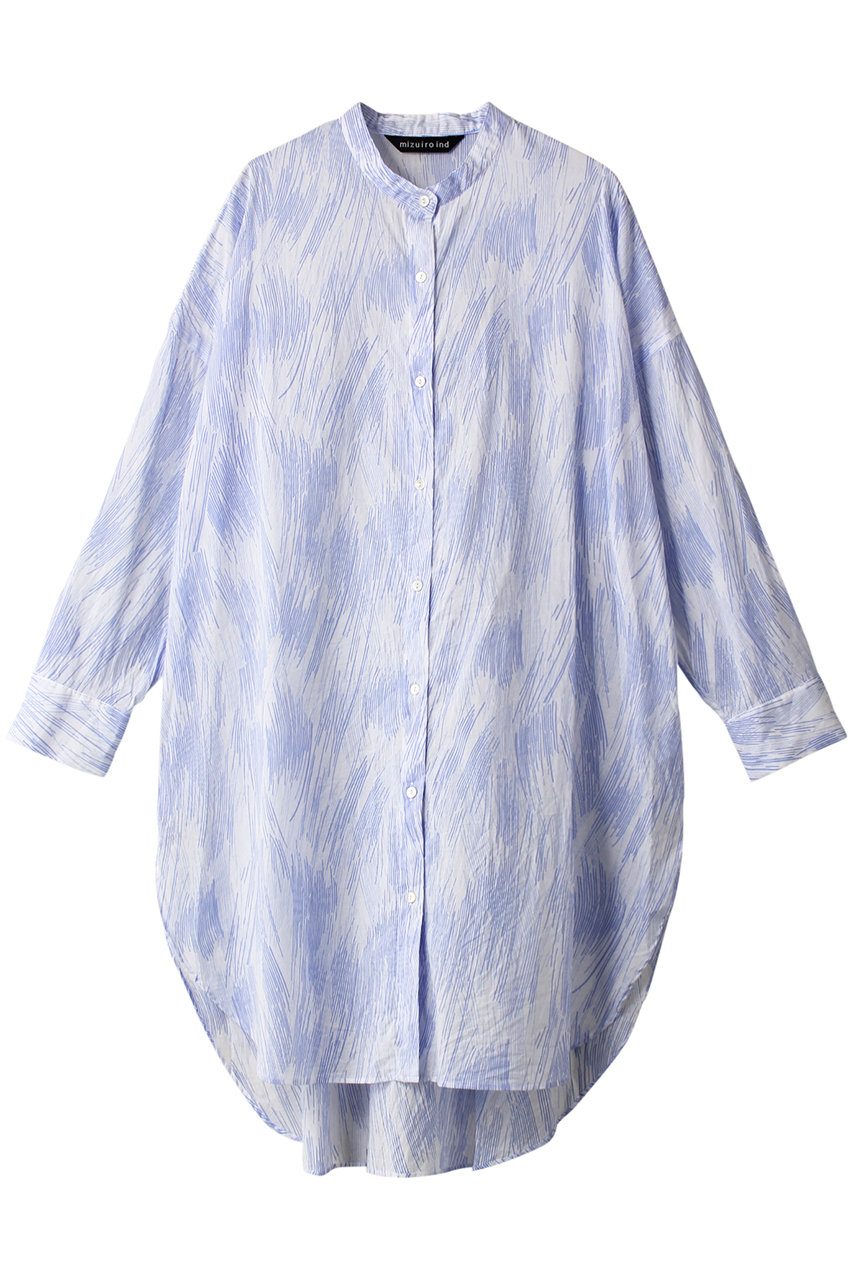 mizuiro ind print stand collar shirt tunic チュニック (l.blue, F) ミズイロインド ELLE SHOP