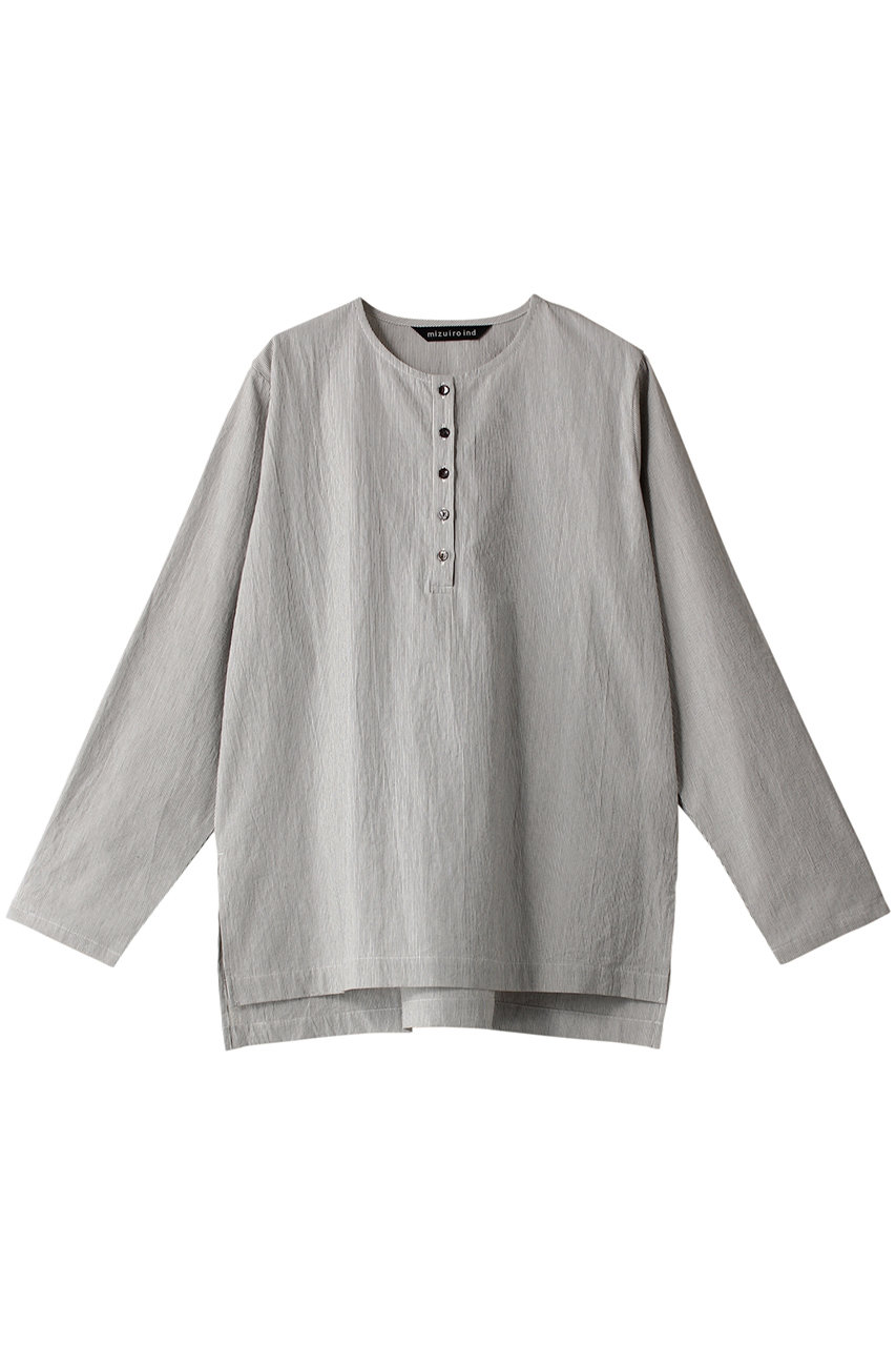 mizuiro ind stripe henry neck shirt シャツ (96, F) ミズイロインド ELLE SHOP mizuiro ind stripe henry neck shirt シャツ (96, F) ミズイロインド ELLE SHOP
