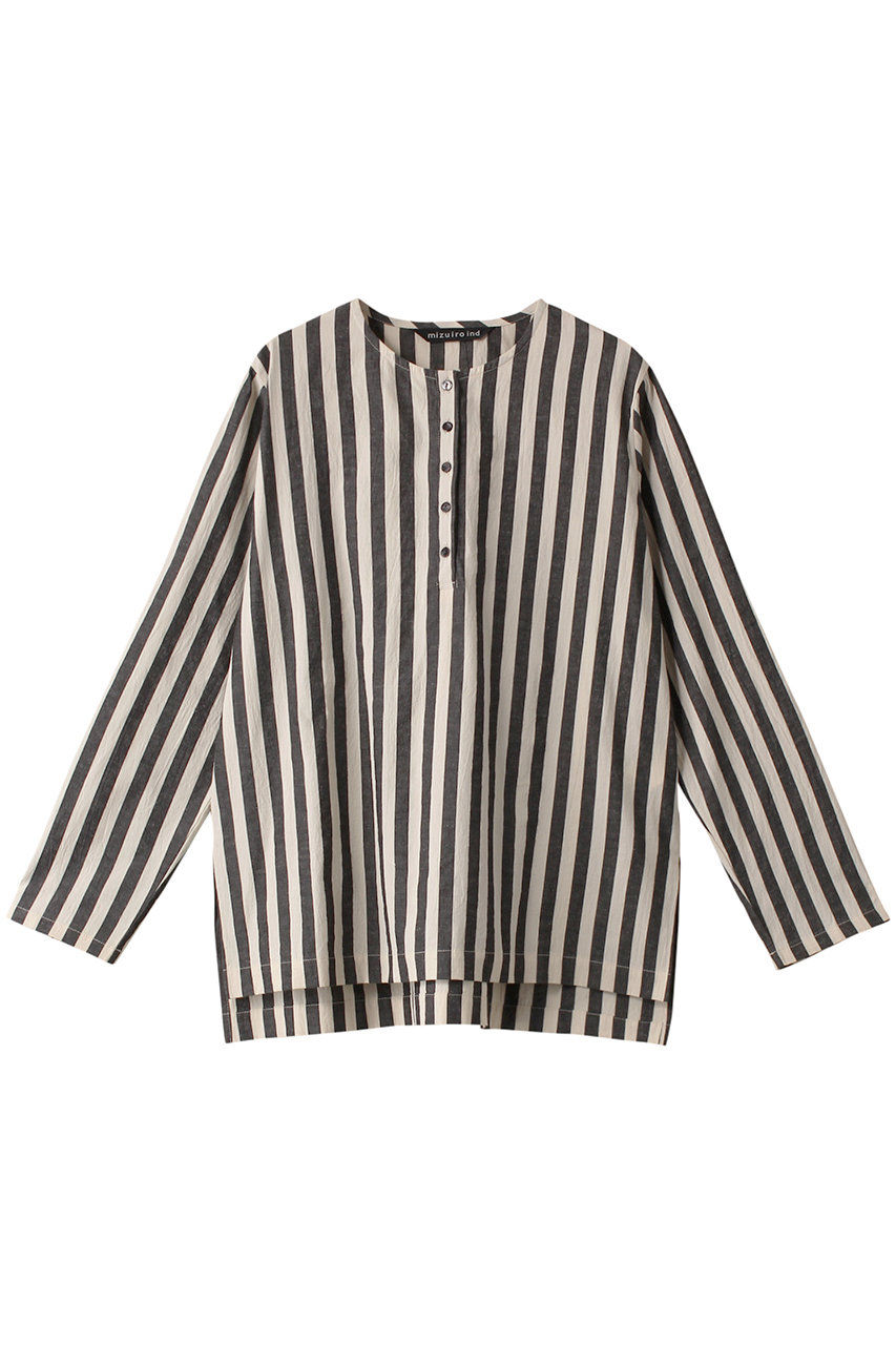 mizuiro ind stripe henry neck shirt シャツ (97, F) ミズイロインド ELLE SHOP mizuiro ind stripe henry neck shirt シャツ (97, F) ミズイロインド ELLE SHOP