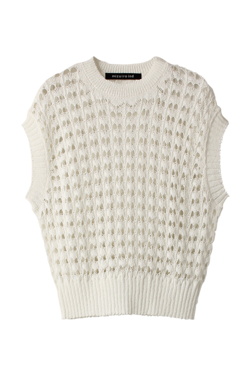 mizuiro ind pattern knitting c/neck vest ベスト (off white, F) ミズイロインド ELLE SHOP