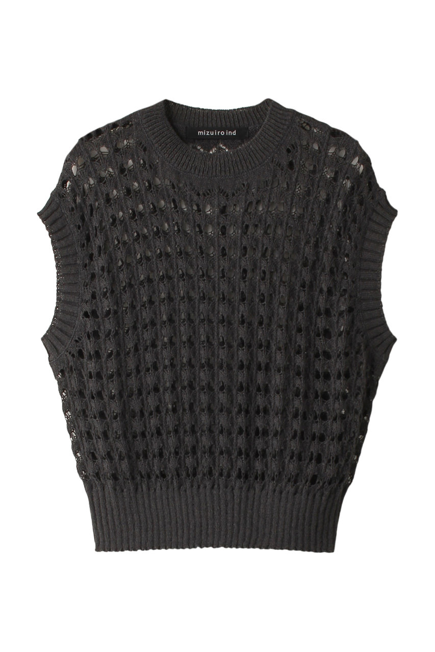 mizuiro ind pattern knitting c/neck vest ベスト (c.gray, F) ミズイロインド ELLE SHOP