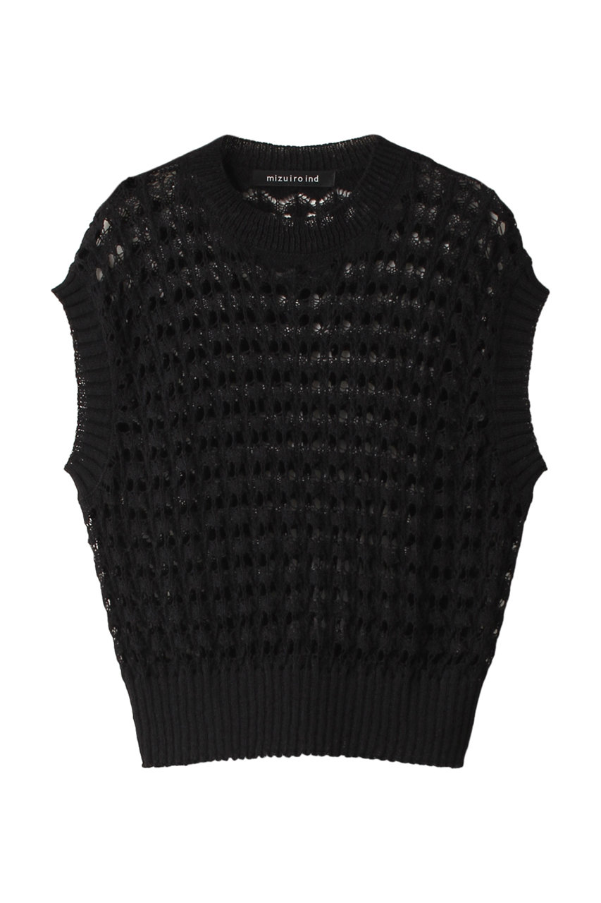 mizuiro ind pattern knitting c/neck vest ベスト (black, F) ミズイロインド ELLE SHOP