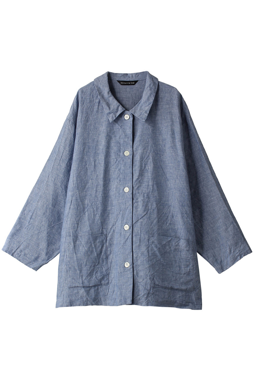 mizuiro ind linen wide work shirt シャツ (blue, F) ミズイロインド ELLE SHOP mizuiro ind linen wide work shirt シャツ (blue, F) ミズイロインド ELLE SHOP
