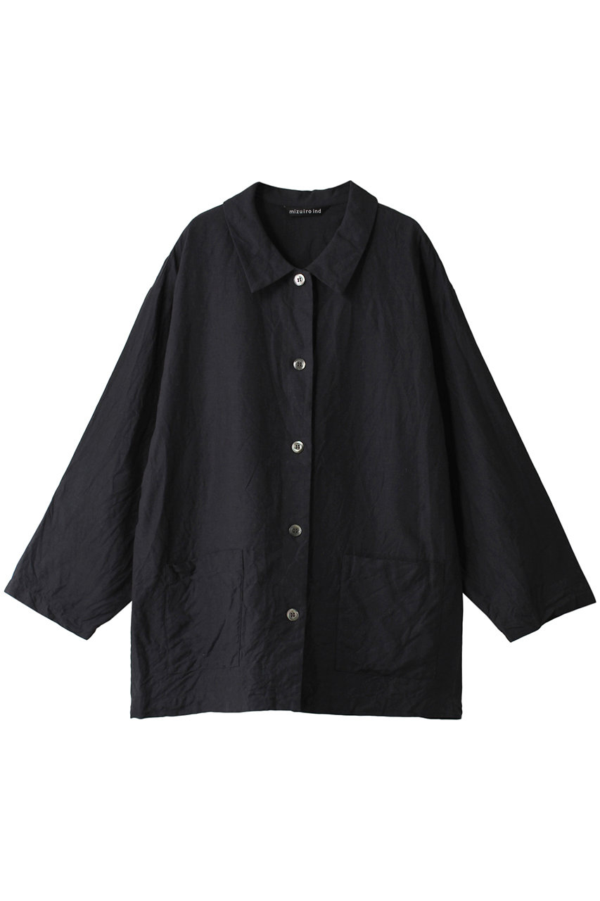 ミズイロインド/mizuiro indのlinen wide work shirt シャツ(black/1-230064)