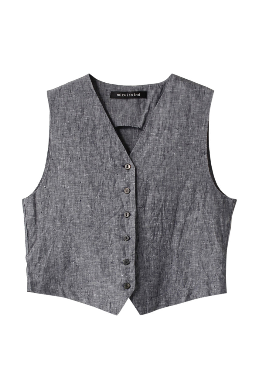 mizuiro ind linen short vest ベスト (navy, F) ミズイロインド ELLE SHOP mizuiro ind linen short vest ベスト (navy, F) ミズイロインド ELLE SHOP