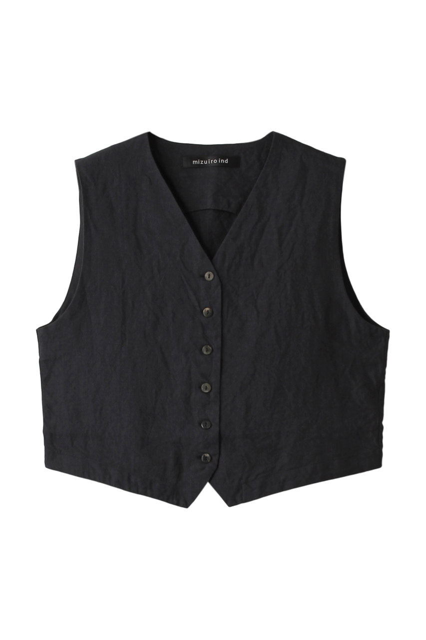 mizuiro ind linen short vest ベスト (black, F) ミズイロインド ELLE SHOP