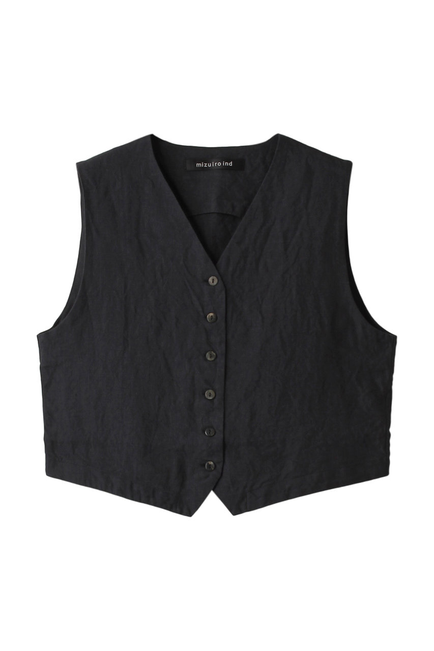 mizuiro ind linen short vest ベスト (black, F) ミズイロインド ELLE SHOP mizuiro ind linen short vest ベスト (black, F) ミズイロインド ELLE SHOP
