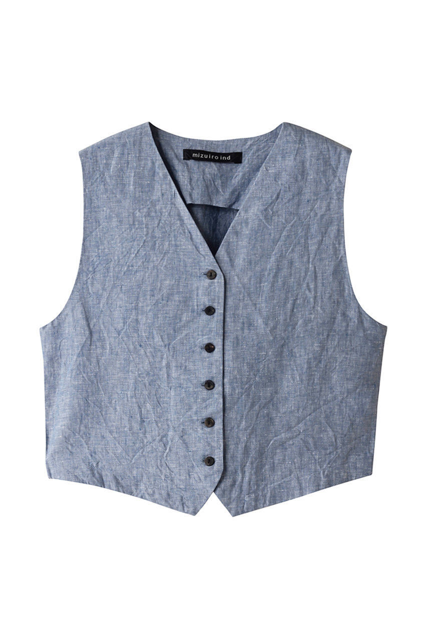 mizuiro ind linen short vest ベスト (blue, F) ミズイロインド ELLE SHOP