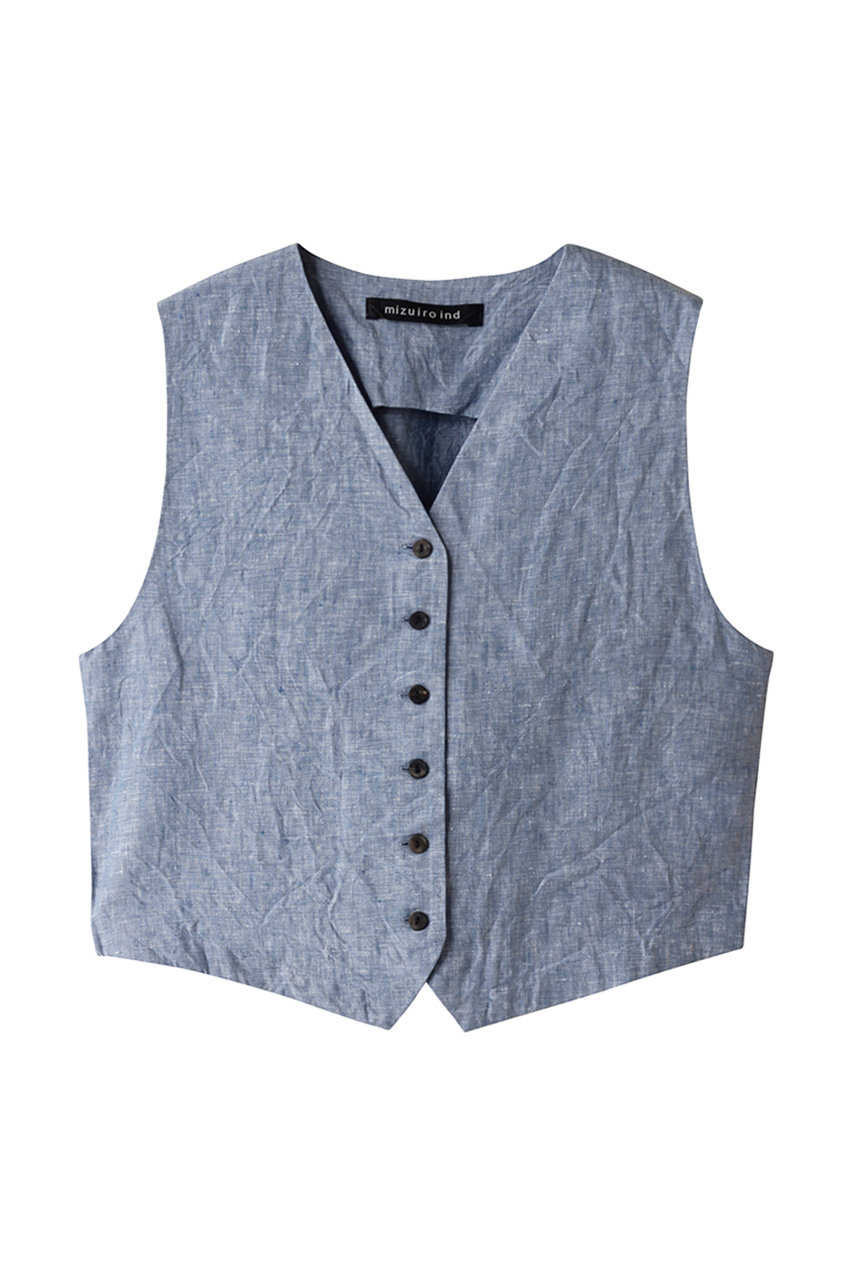 mizuiro ind linen short vest ベスト (blue, F) ミズイロインド ELLE SHOP mizuiro ind linen short vest ベスト (blue, F) ミズイロインド ELLE SHOP