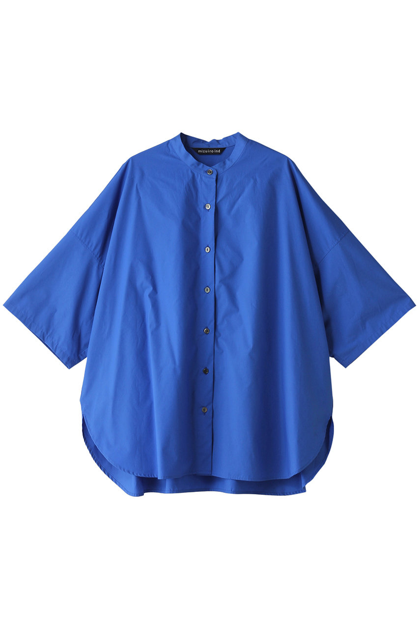 mizuiro ind half slv stand collar tunic shirt シャツ (blue, F) ミズイロインド ELLE SHOP