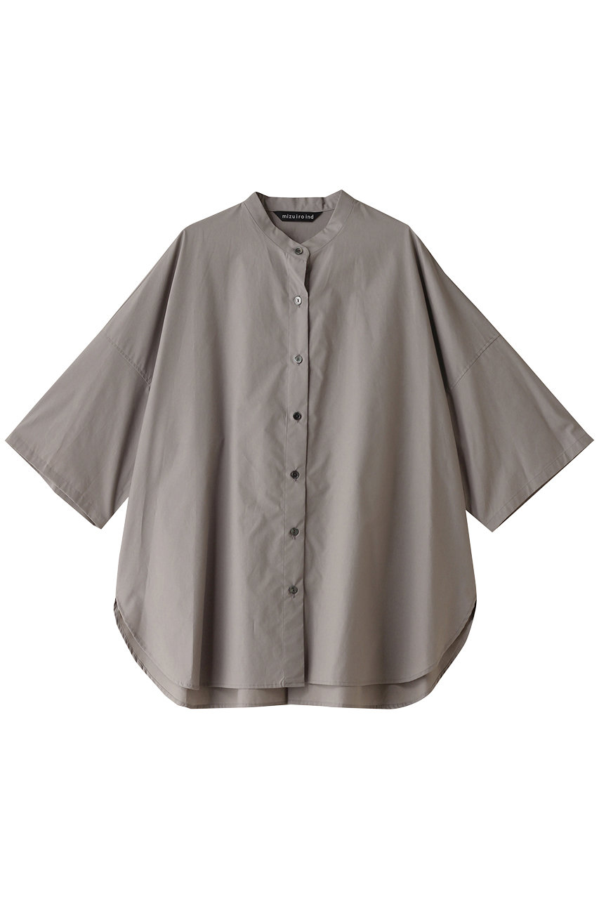 mizuiro ind half slv stand collar tunic shirt シャツ (gray, F) ミズイロインド ELLE SHOP