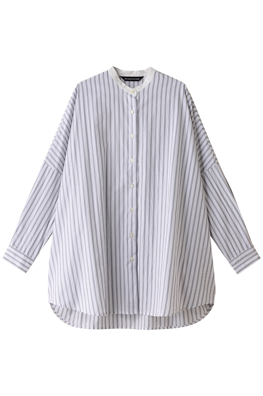 mizuiro ind stripe stand collar wide shirt シャツ (off white, F) ミズイロインド ELLE SHOP