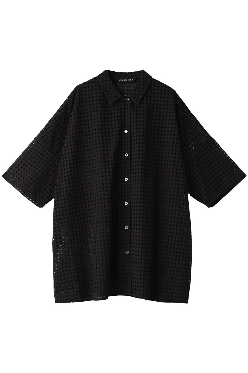 ミズイロインド/mizuiro indのlace wide shirt tunic チュニック(black/1-230054)