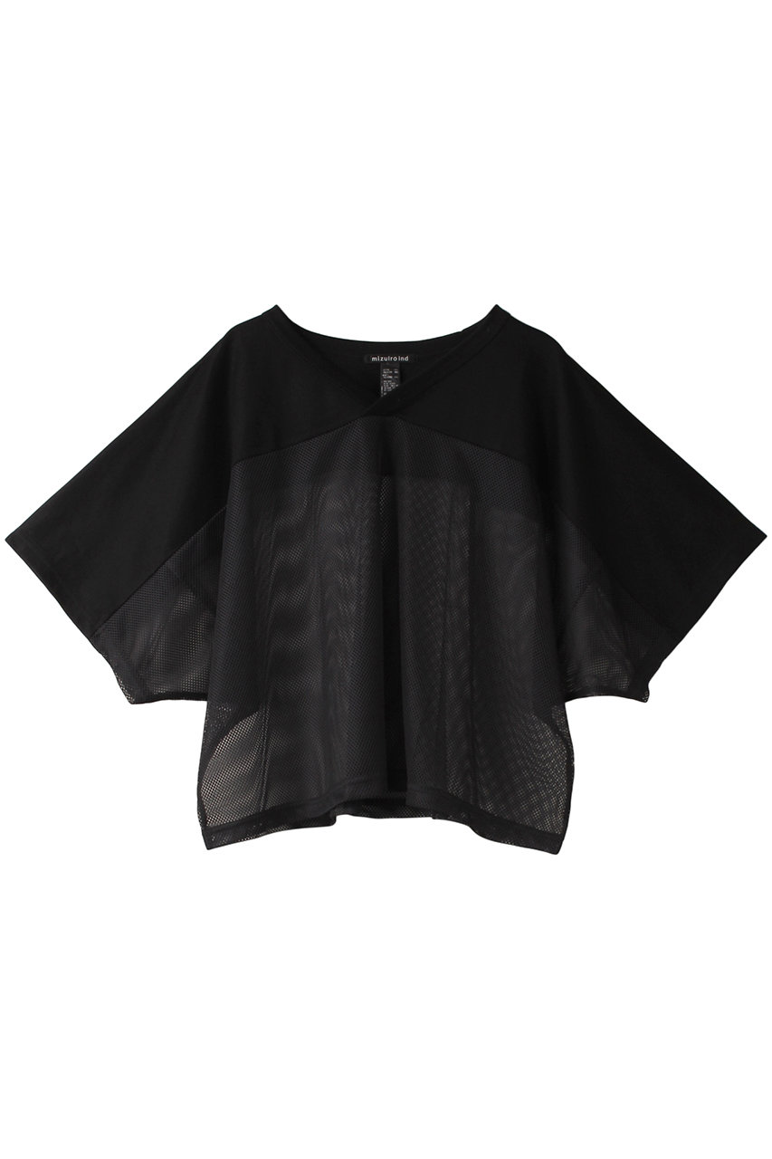 mizuiro ind mesh rugby T Tシャツ (black, F) ミズイロインド ELLE SHOP